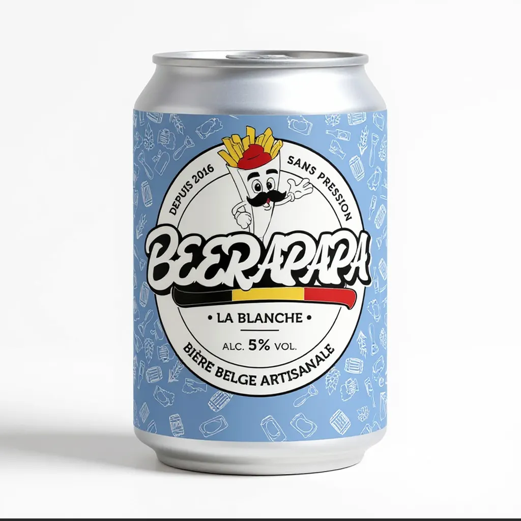 Canette 33 cl Beerapapa La Blanche, étiquette bleu clair