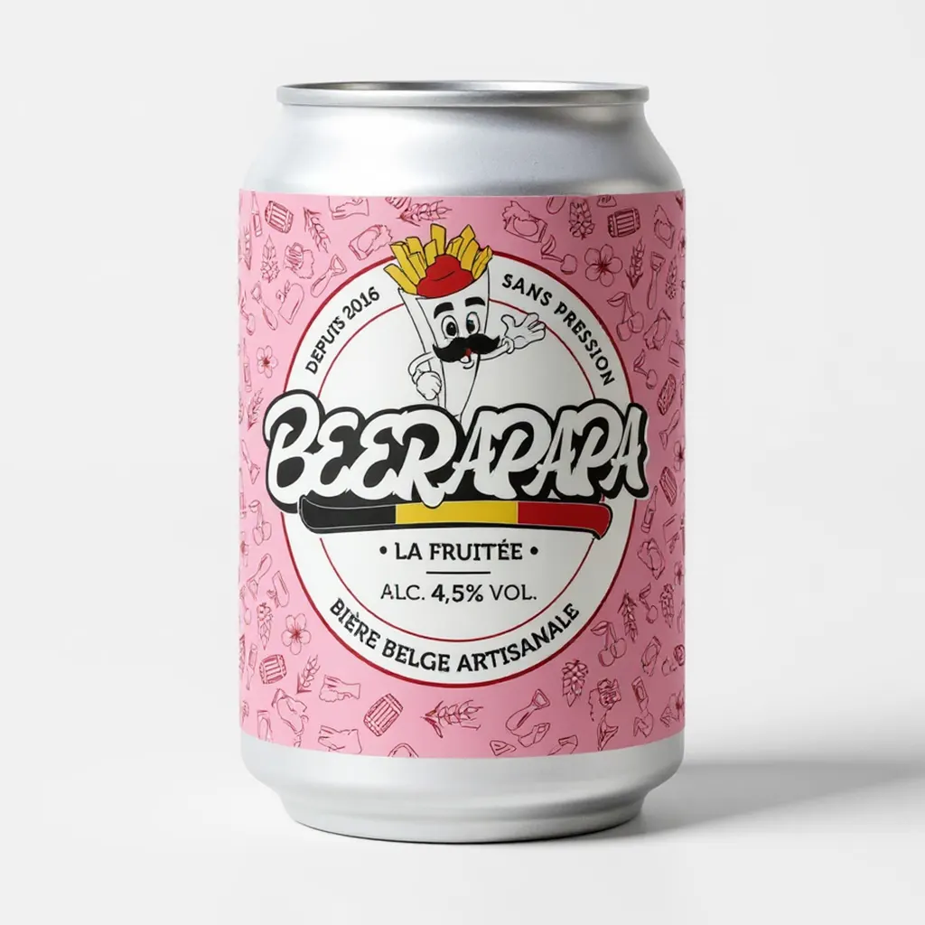 Canette 33 cl Beerapapa La Fruitée, étiquette rose